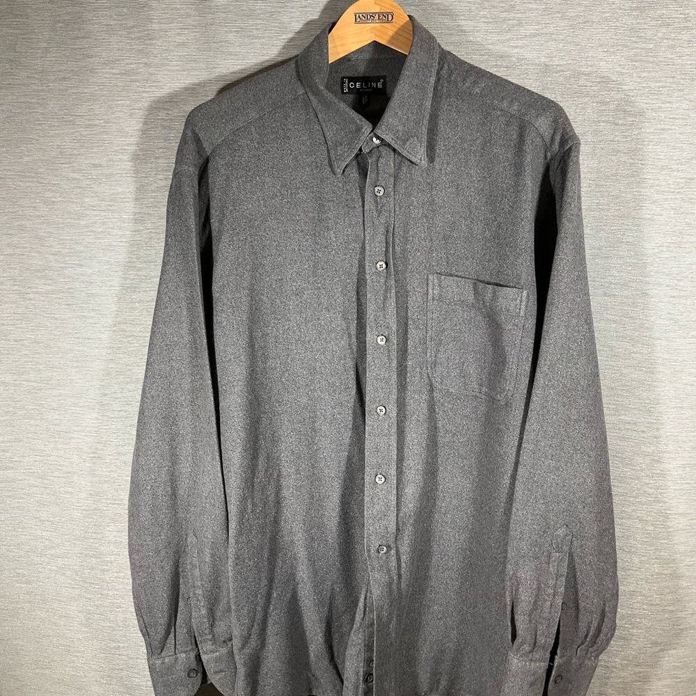Celine Homme Charcoal Flannel Shirt, size 17